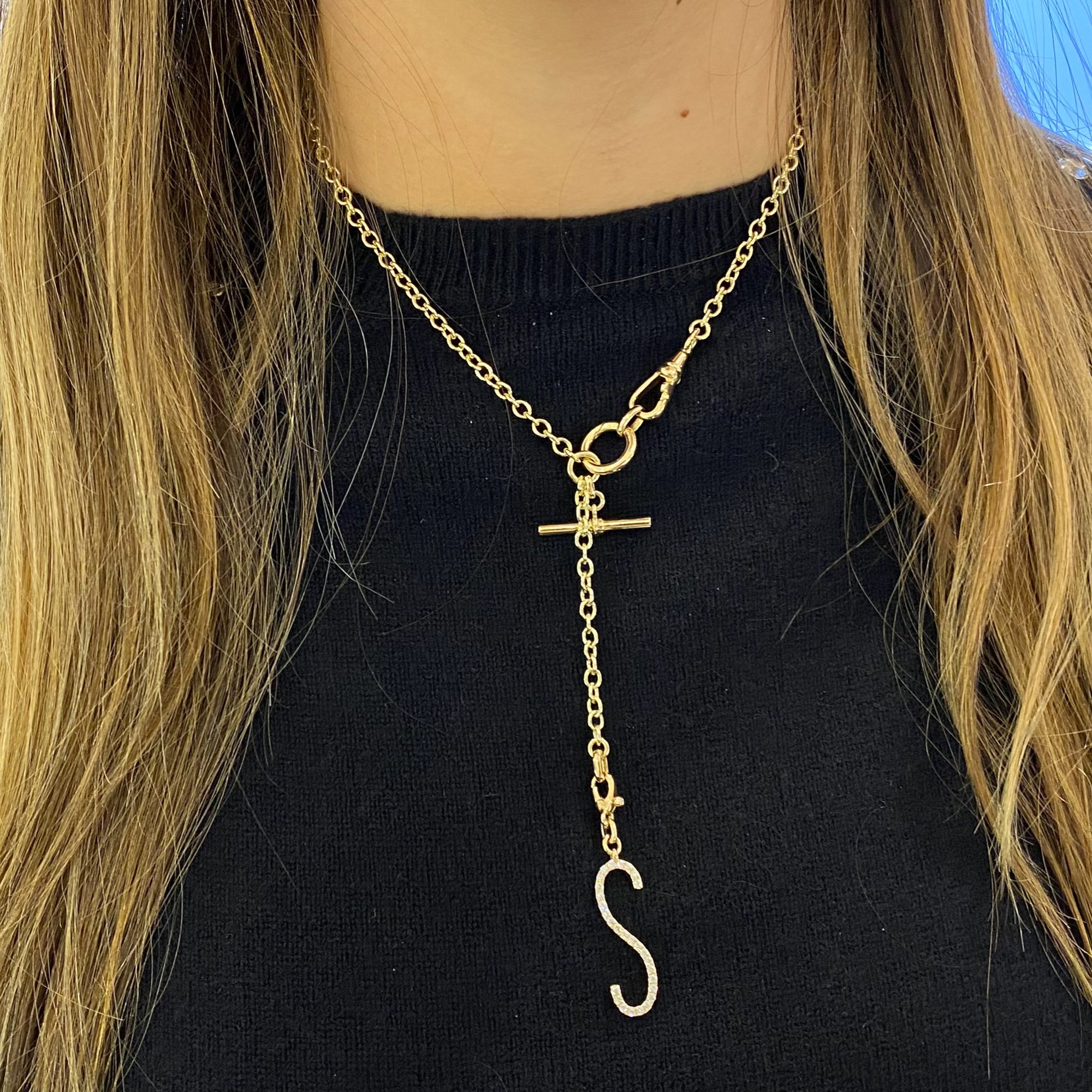 Gold Toggle Lariat Necklace  - 14K gold weighing 21.2 grams