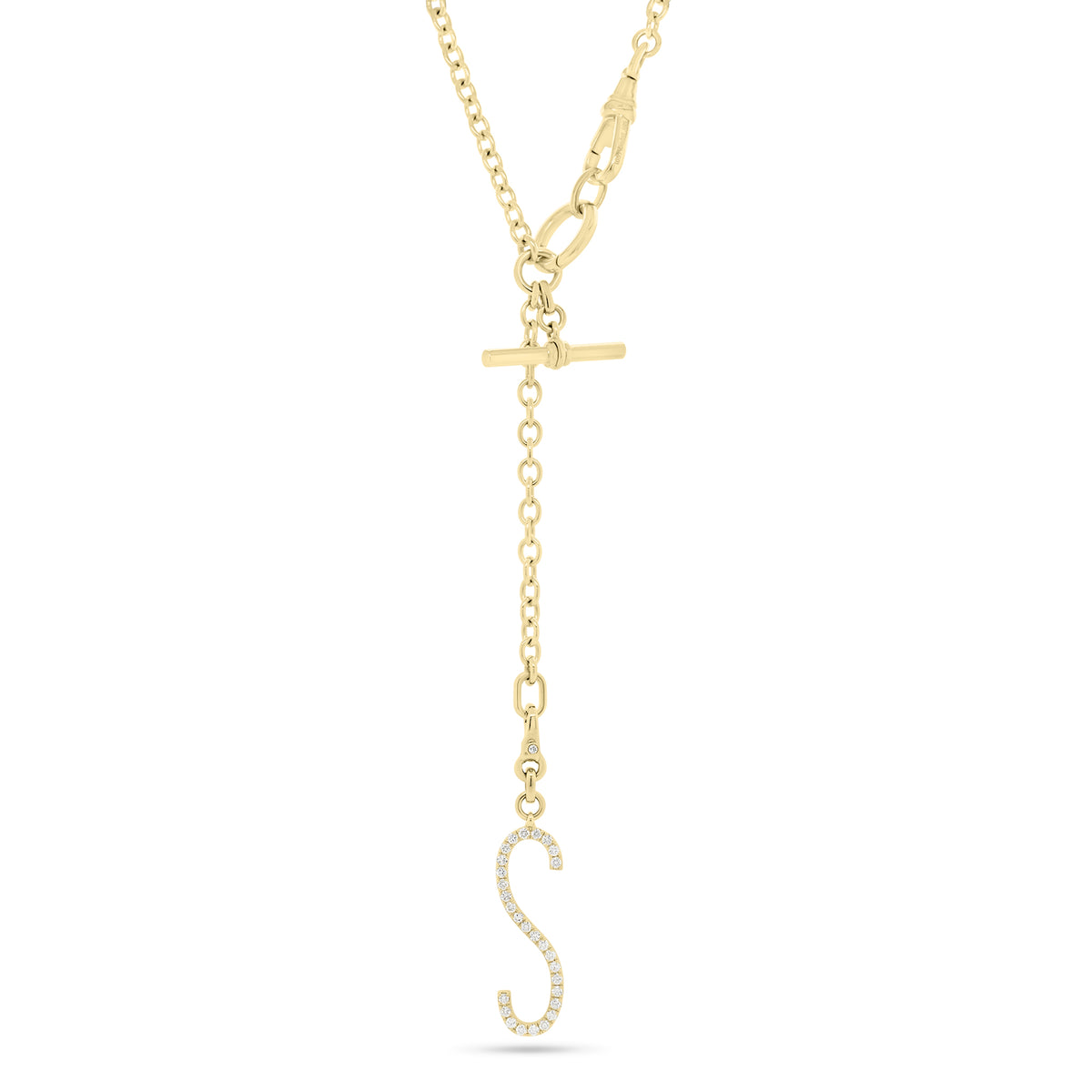 Diamond Long Initial Pendant - 14K yellow gold weighing 1.15 grams - 29 round diamonds weighing 0.59 carats