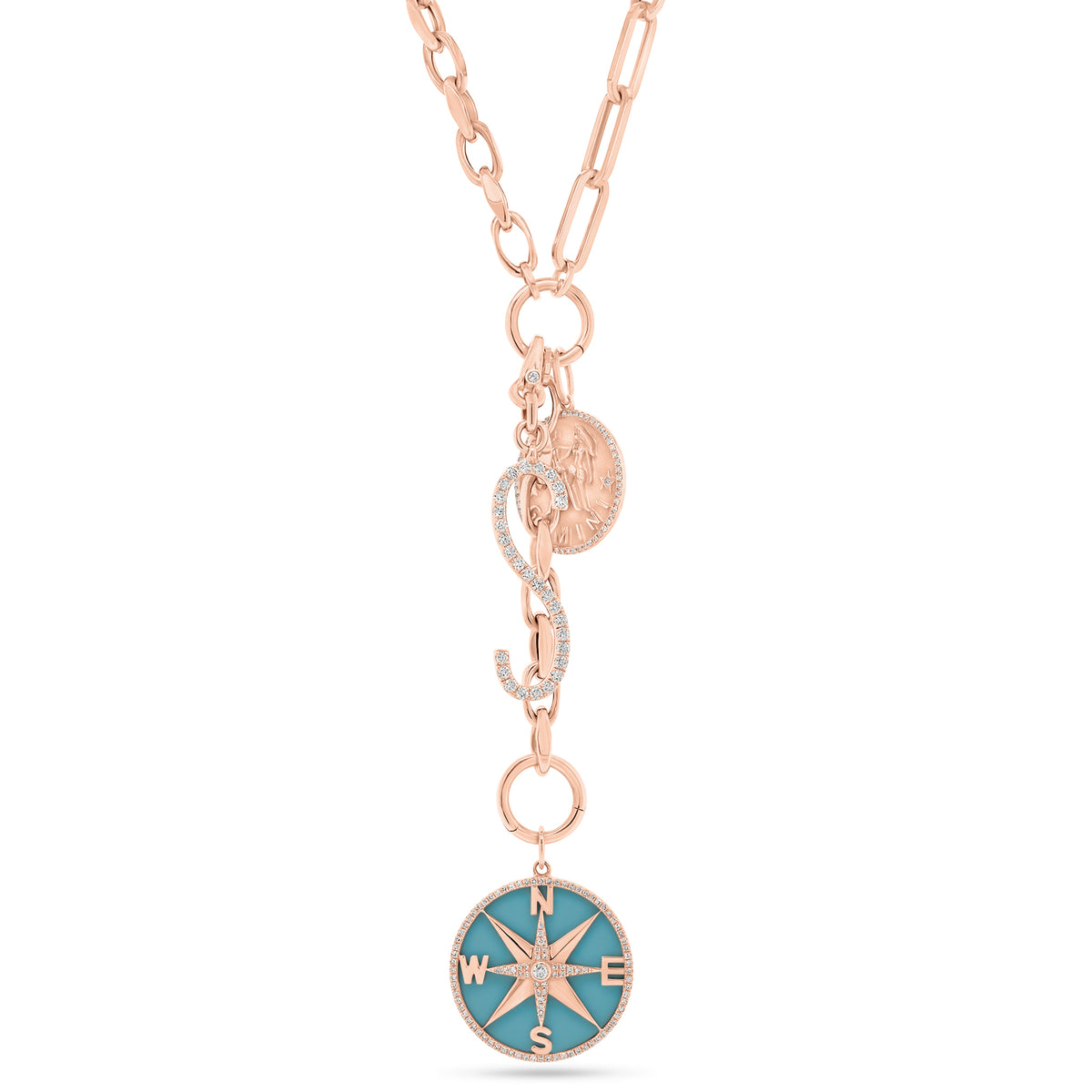 Diamond Long Initial Pendant - 14K rose gold weighing 1.15 grams - 29 round diamonds weighing 0.59 carats