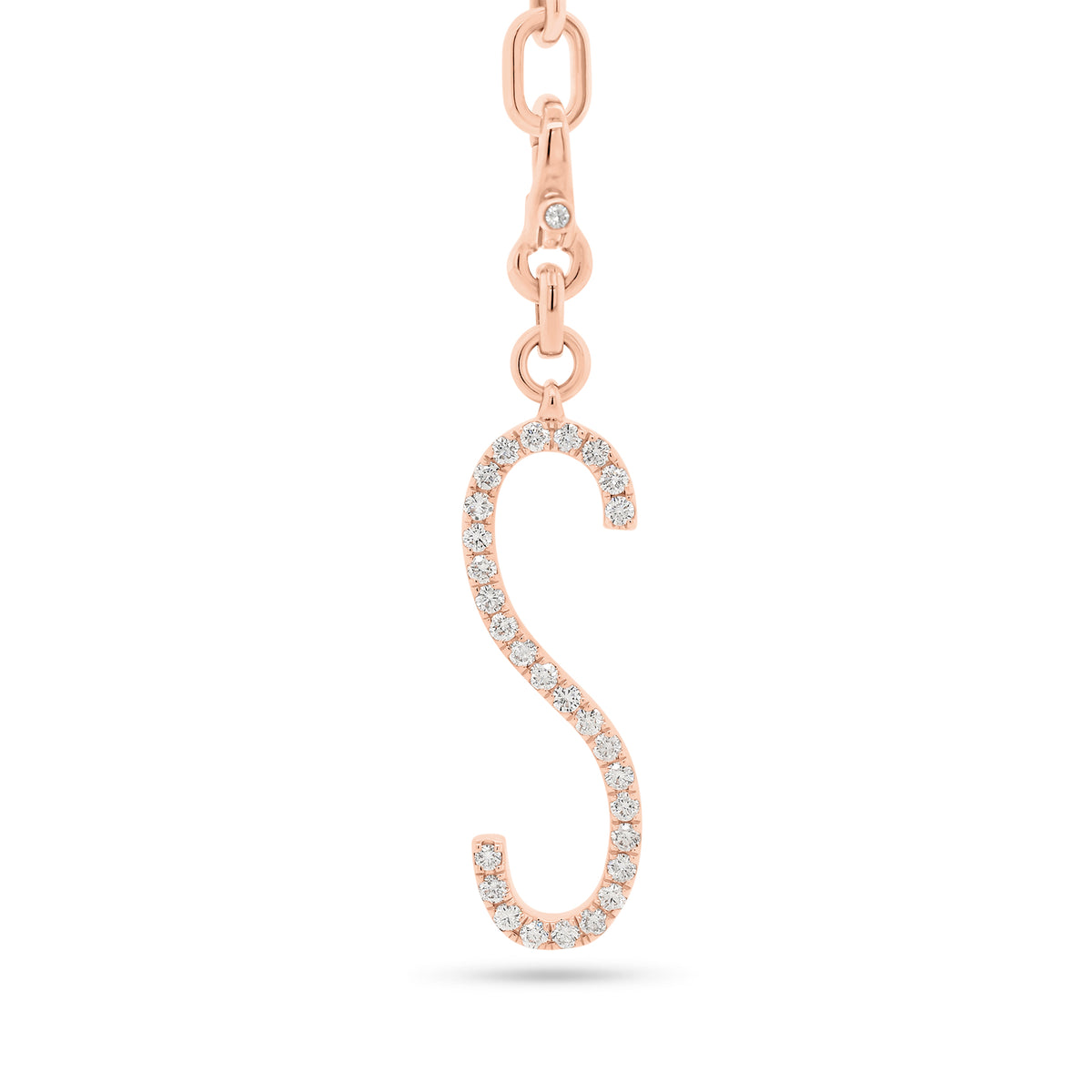Diamond Long Initial Pendant - 14K rose gold weighing 1.15 grams  - 29 round diamonds weighing 0.59 carats