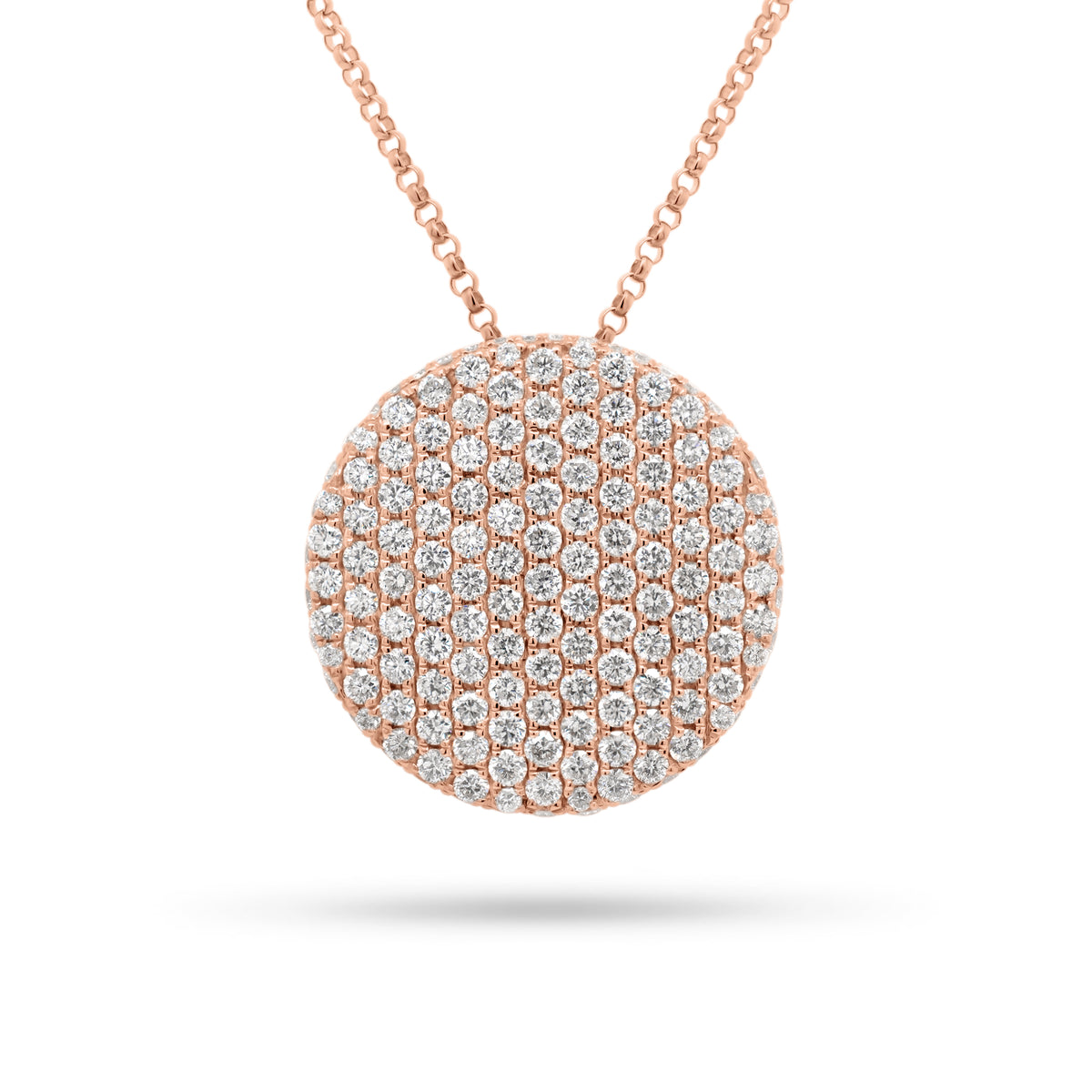 Diamond Large Disc Pendant  - 14K gold weighing 4.63 grams  - 155 round diamonds totaling 1.80 carats