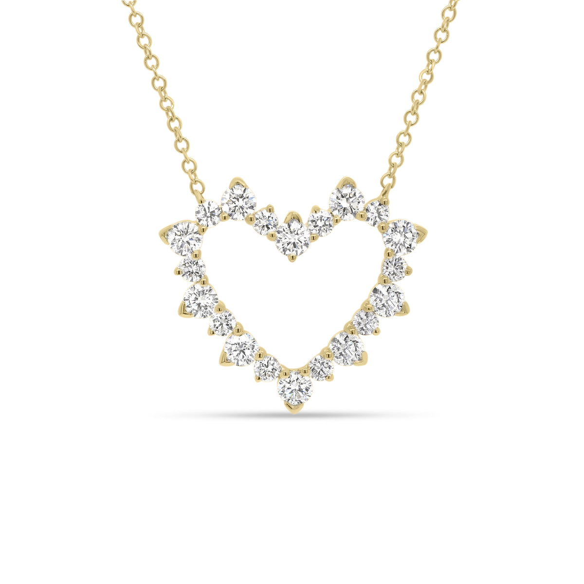 Diamond Open Heart Pendant  - 14K gold weighing 3.43 grams  - 20 round diamonds totaling 1.05 carats