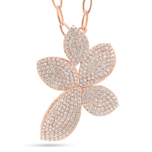 Pave Diamond Flower Petals Pendant -14K rose gold weighing 8.0 grams  -333 round diamonds weighing 2.62  carats