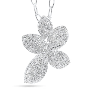 Pave Diamond Flower Petals Pendant -14K white gold weighing 8.0 grams  -333 round diamonds weighing 2.62  carats