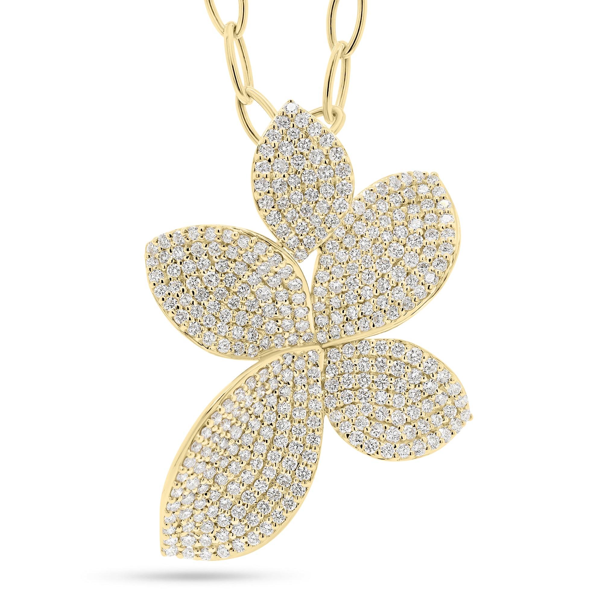 Pave Diamond Flower Petals Pendant -14K yellow gold weighing 8.0 grams  -333 round diamonds weighing 2.62  carats