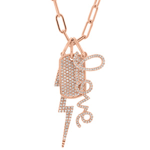 Pave Diamond Dog Tag Necklace  - 14K gold weighing 2.06 grams  - 114 round diamonds totaling 0.30 carats