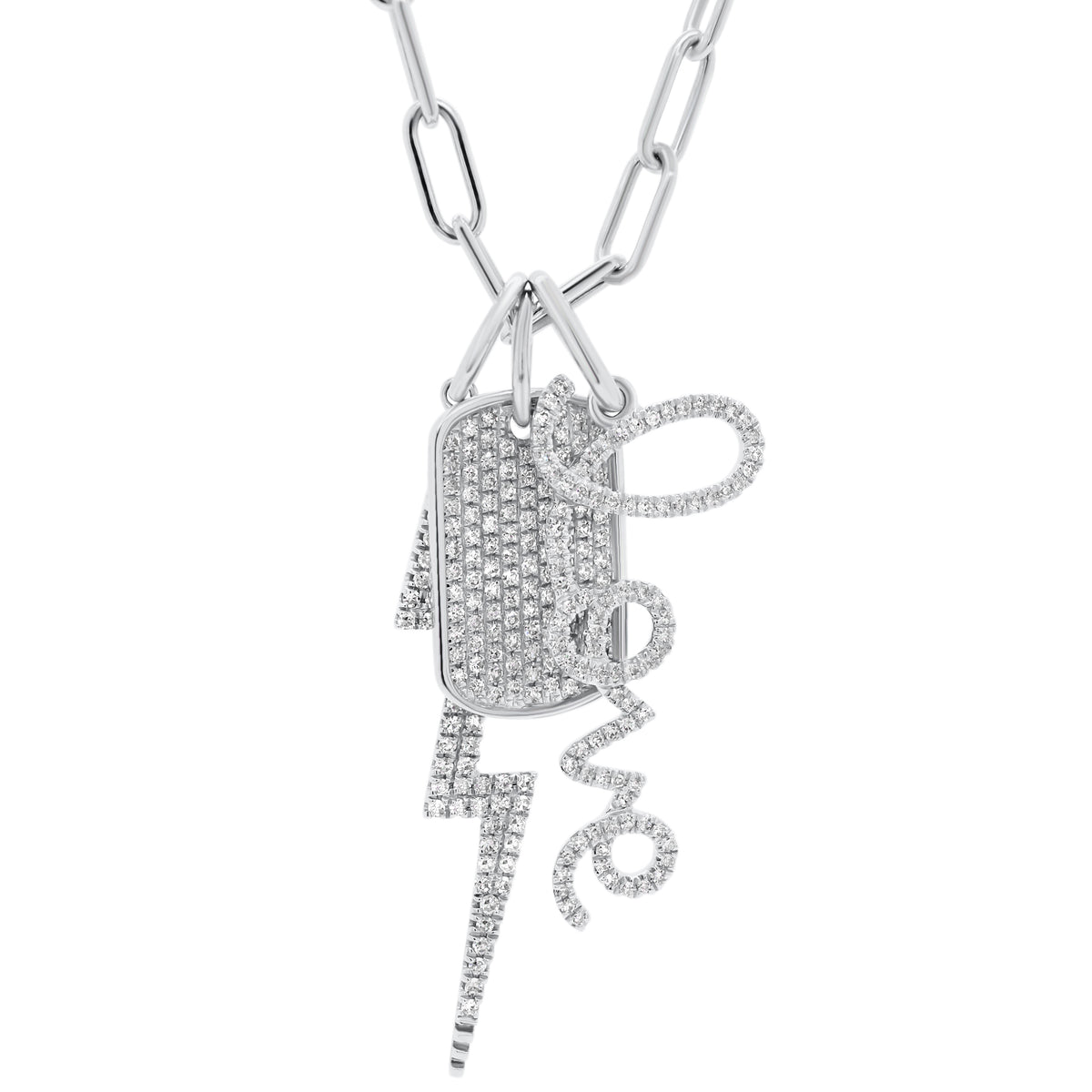 Pave Diamond Dog Tag Necklace  - 14K gold weighing 2.06 grams  - 114 round diamonds totaling 0.30 carats