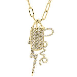 Pave Diamond Dog Tag Necklace  - 14K gold weighing 2.06 grams  - 114 round diamonds totaling 0.30 carats