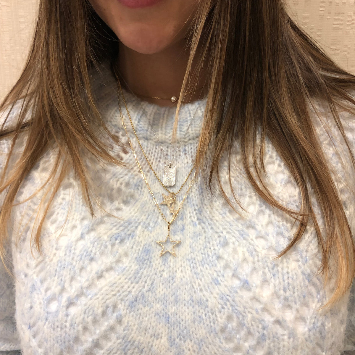 Diamond Dog Tag Necklace  - 14kt gold weighing 3.40 grams   - 150 round diamonds with a 0.33 total carat weight