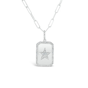Diamond Star Dog Tag Charm  -14K gold weighing 3.35 grams  -72 round diamonds totaling 0.19 carats