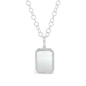 Diamond Frame Dog Tag Charm  -14K gold weighing 2.56 grams  -48 round diamonds totaling 0.17 carats  Available in yellow, white, and rose gold.