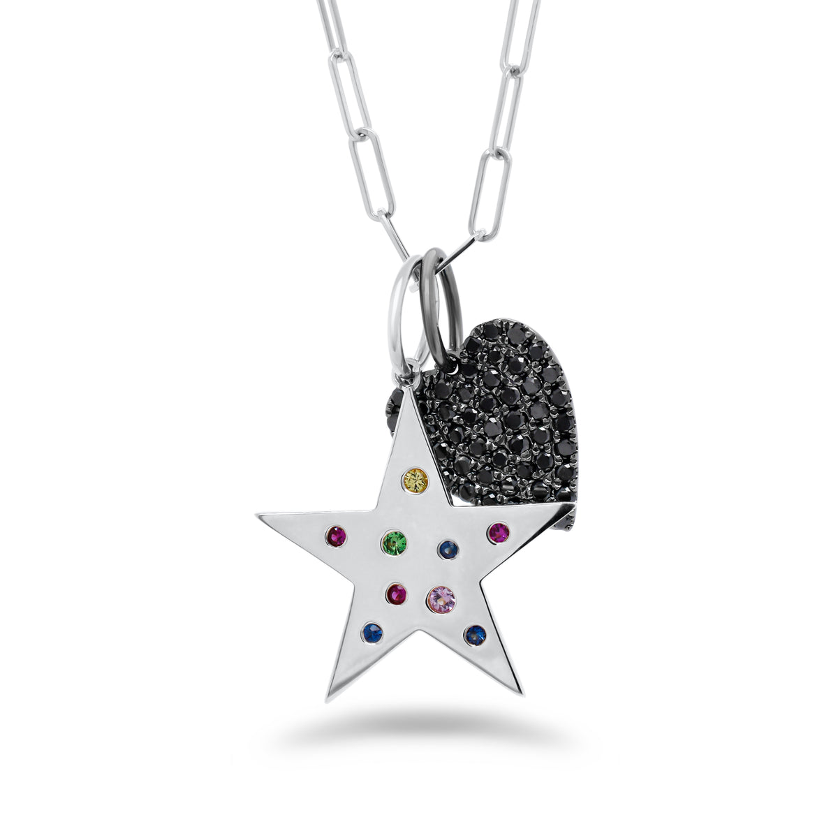 Black Diamond Heart Pendant - 14K white gold weighing 1.83 grams - 49 black round diamonds totaling 0.50 carats