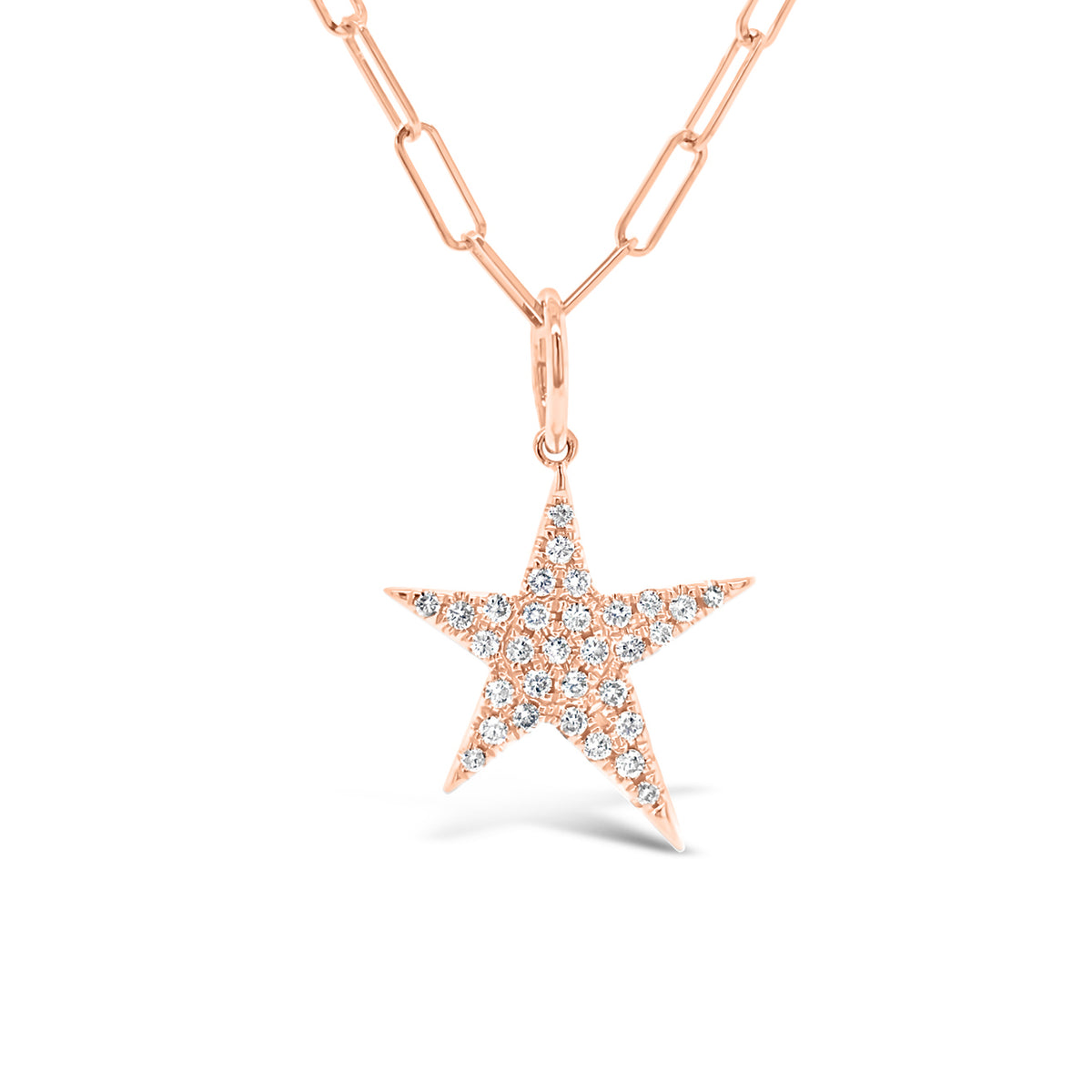 Diamond Star Pendant Charm -14K rose gold weighing 1.55 grams -31 round diamonds totaling 0.26 carats