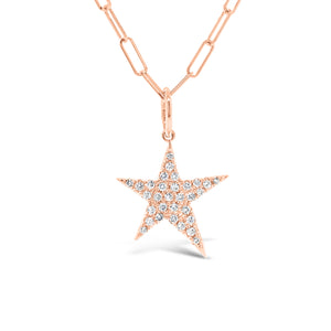 Diamond Star Pendant Charm -14K rose gold weighing 1.55 grams -31 round diamonds totaling 0.26 carats