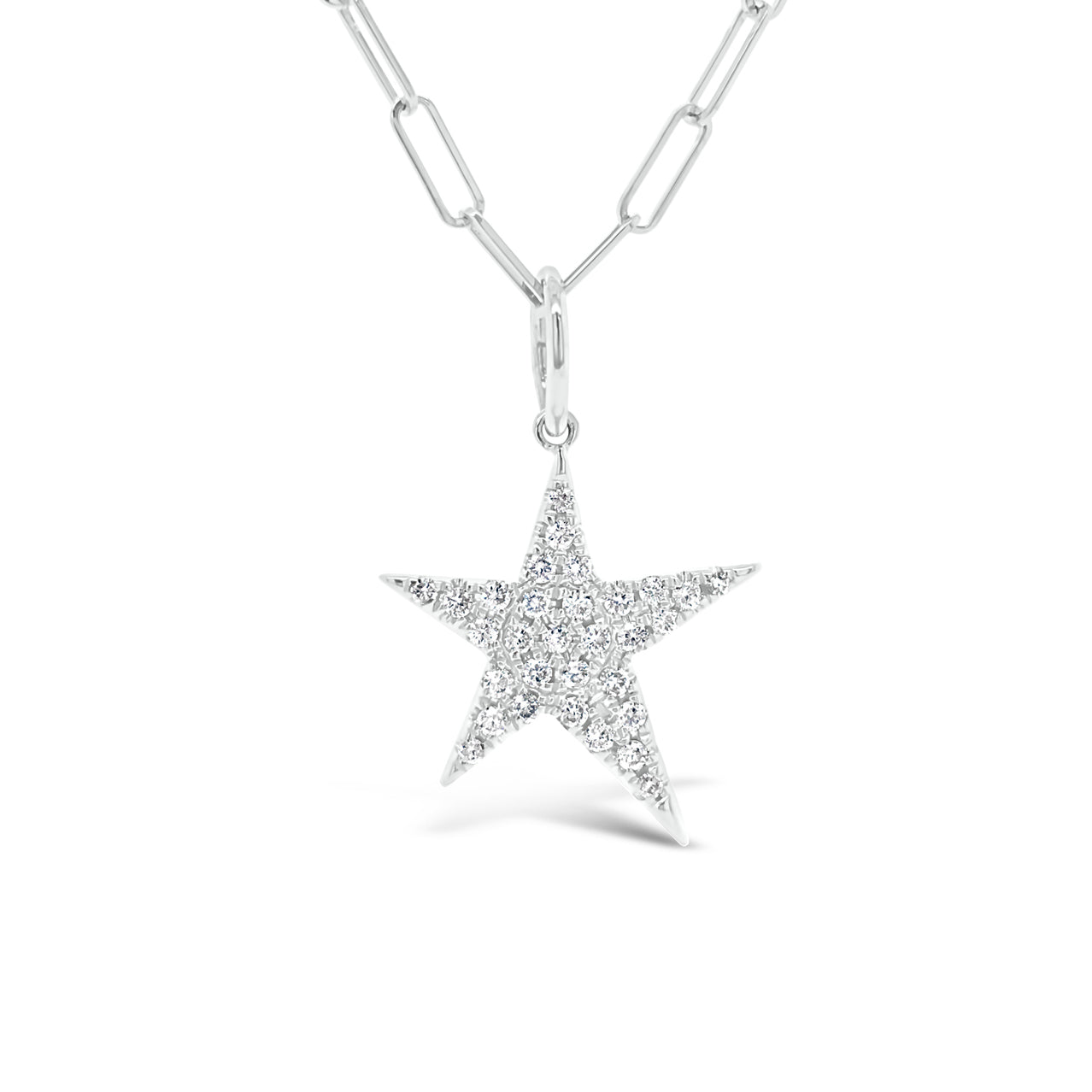 Diamond Star Pendant Charm -14K white gold weighing 1.55 grams -31 round diamonds totaling 0.26 carats