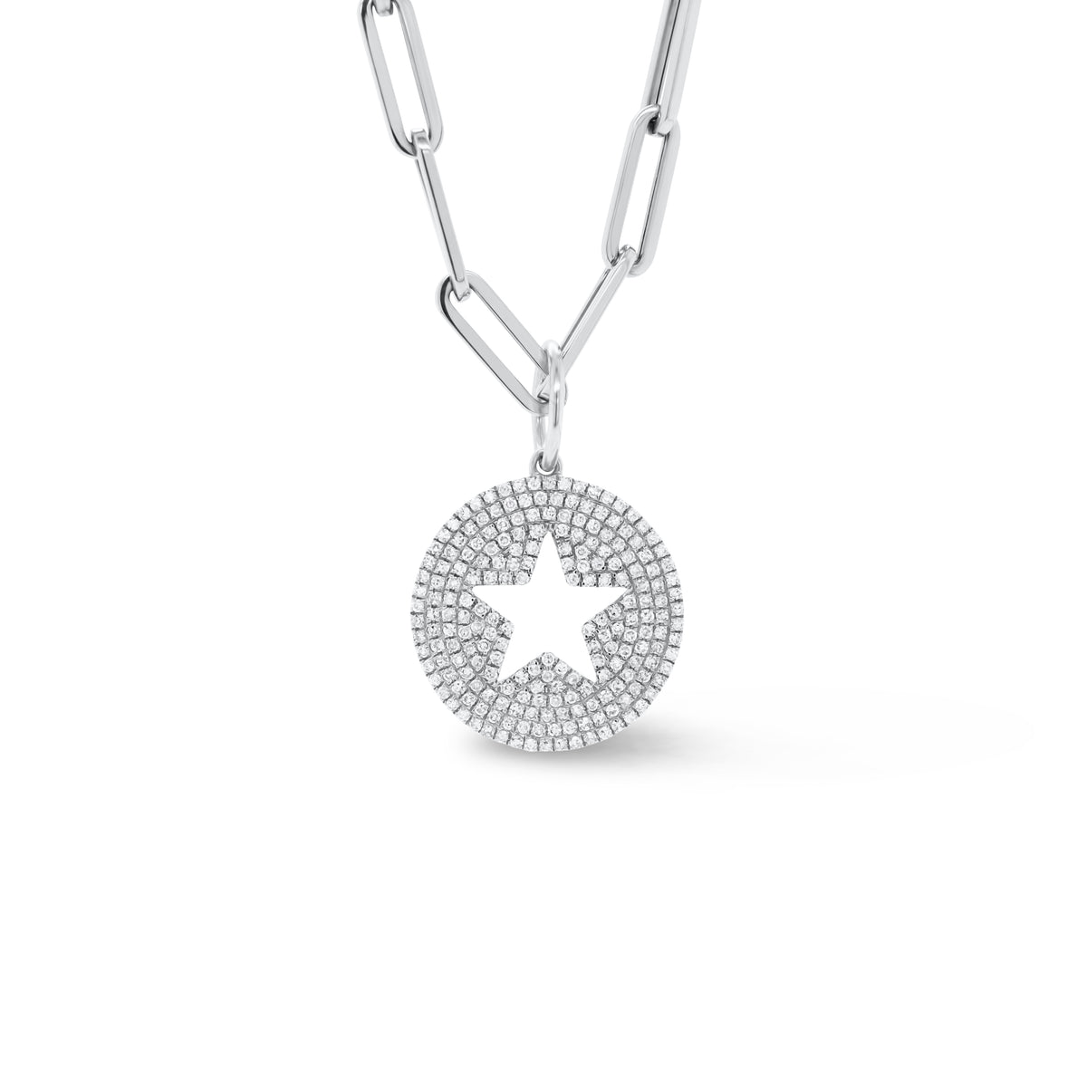 Diamond Star Cutout Pendant - 14K white gold weighing 2.48 grams - 210 round diamonds totaling 0.55 carats