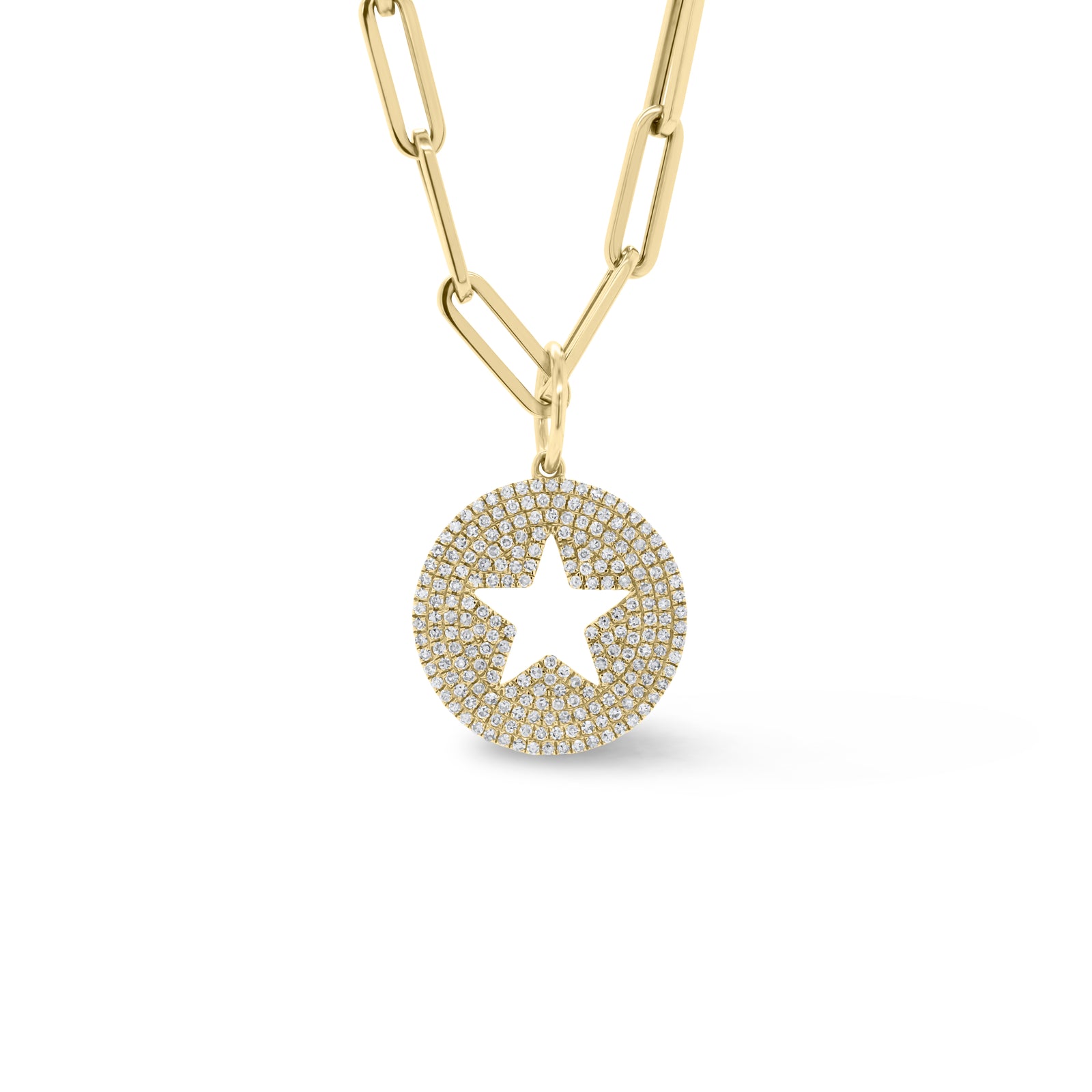 Diamond Star Cutout Pendant - 14K yellow gold weighing 2.48 grams - 210 round diamonds totaling 0.55 carats