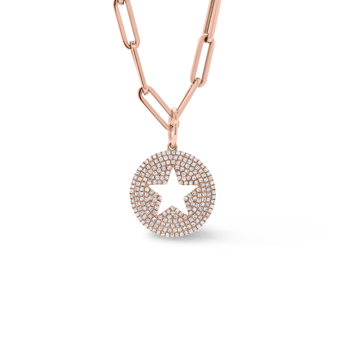 Diamond Star Cutout Pendant - 14K rose gold weighing 2.48 grams - 210 round diamonds totaling 0.55 carats