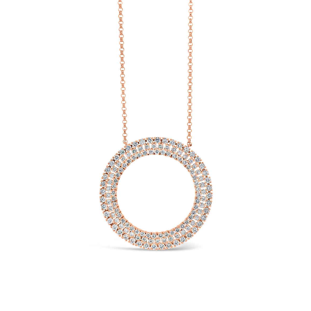 Diamond Open Circle Pendant Necklace - 14K gold weighing 4.66 grams.  - 132 round diamonds totaling 1.48 carats