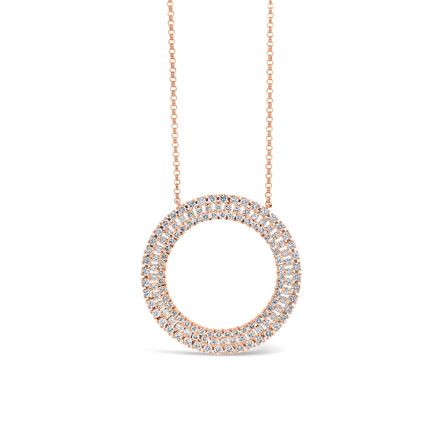 Diamond Open Circle Pendant Necklace - 14K gold weighing 4.66 grams.  - 132 round diamonds totaling 1.48 carats