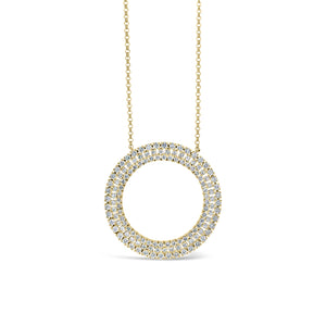 Diamond Open Circle Pendant Necklace - 14K gold weighing 4.66 grams.  - 132 round diamonds totaling 1.48 carats