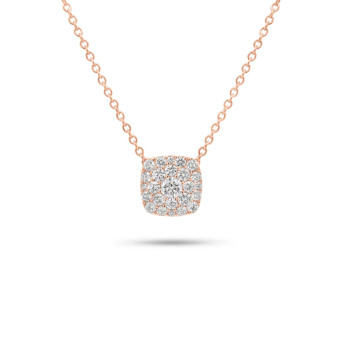 Pave Diamond Cushion Pendant Necklace - 14K gold weighing 2.70 grams - 25 round diamonds weighing 0.45 carats