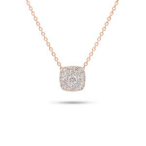 Pave Diamond Cushion Pendant Necklace - 14K gold weighing 2.70 grams - 25 round diamonds weighing 0.45 carats