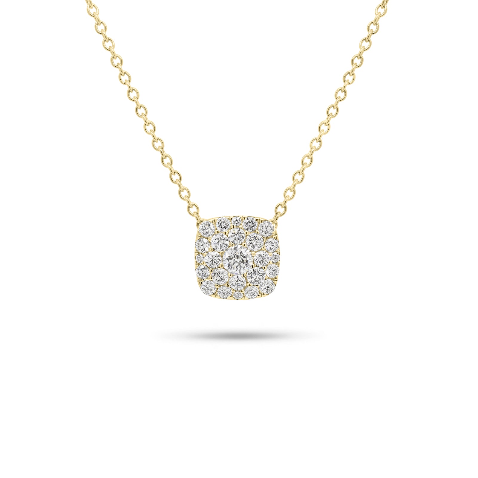 Pave Diamond Cushion Pendant Necklace - 14K gold weighing 2.70 grams - 25 round diamonds weighing 0.45 carats