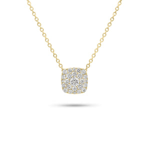 Pave Diamond Cushion Pendant Necklace - 14K gold weighing 2.70 grams - 25 round diamonds weighing 0.45 carats