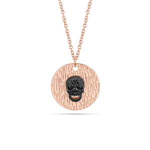 Black Diamond Skull Pendant - 14K rose gold - 0.15 cts black round diamonds