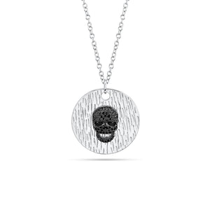 Black Diamond Skull Pendant - 14K white gold - 0.15 cts black round diamonds