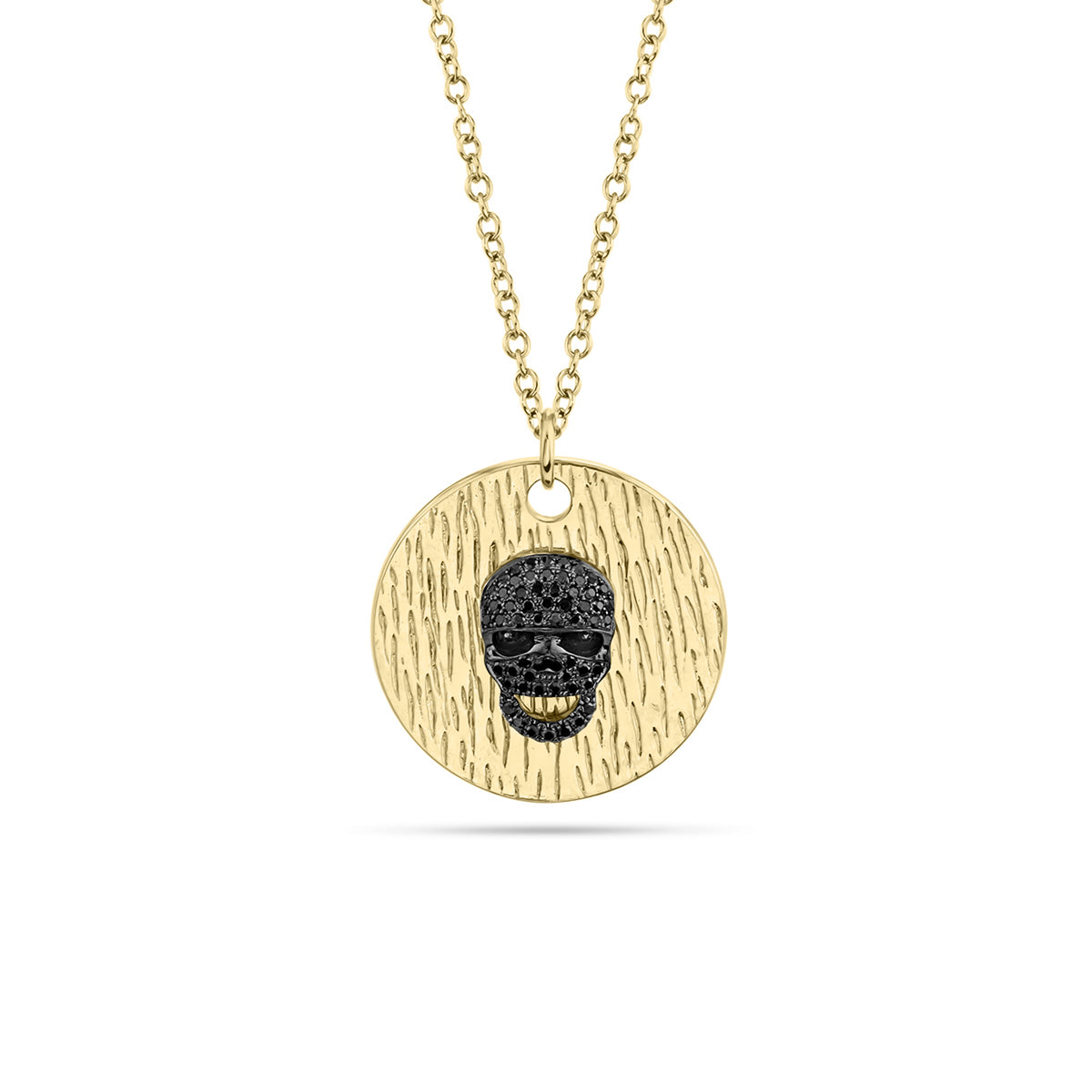 Black Diamond Skull Pendant - 14K yellow gold - 0.15 cts black round diamonds