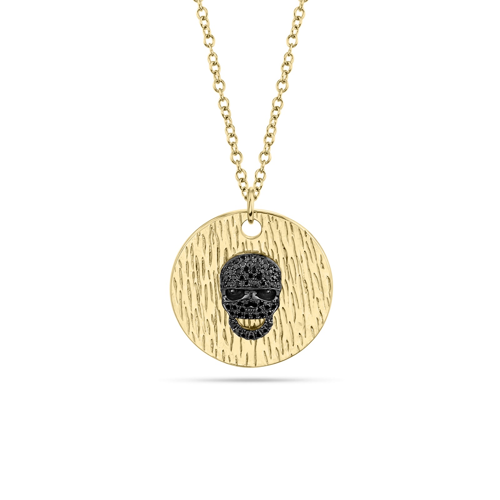 Black Diamond Skull Pendant - 14K yellow gold - 0.15 cts black round diamonds