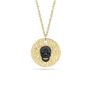 Black Diamond Skull Pendant - 14K yellow gold - 0.15 cts black round diamonds
