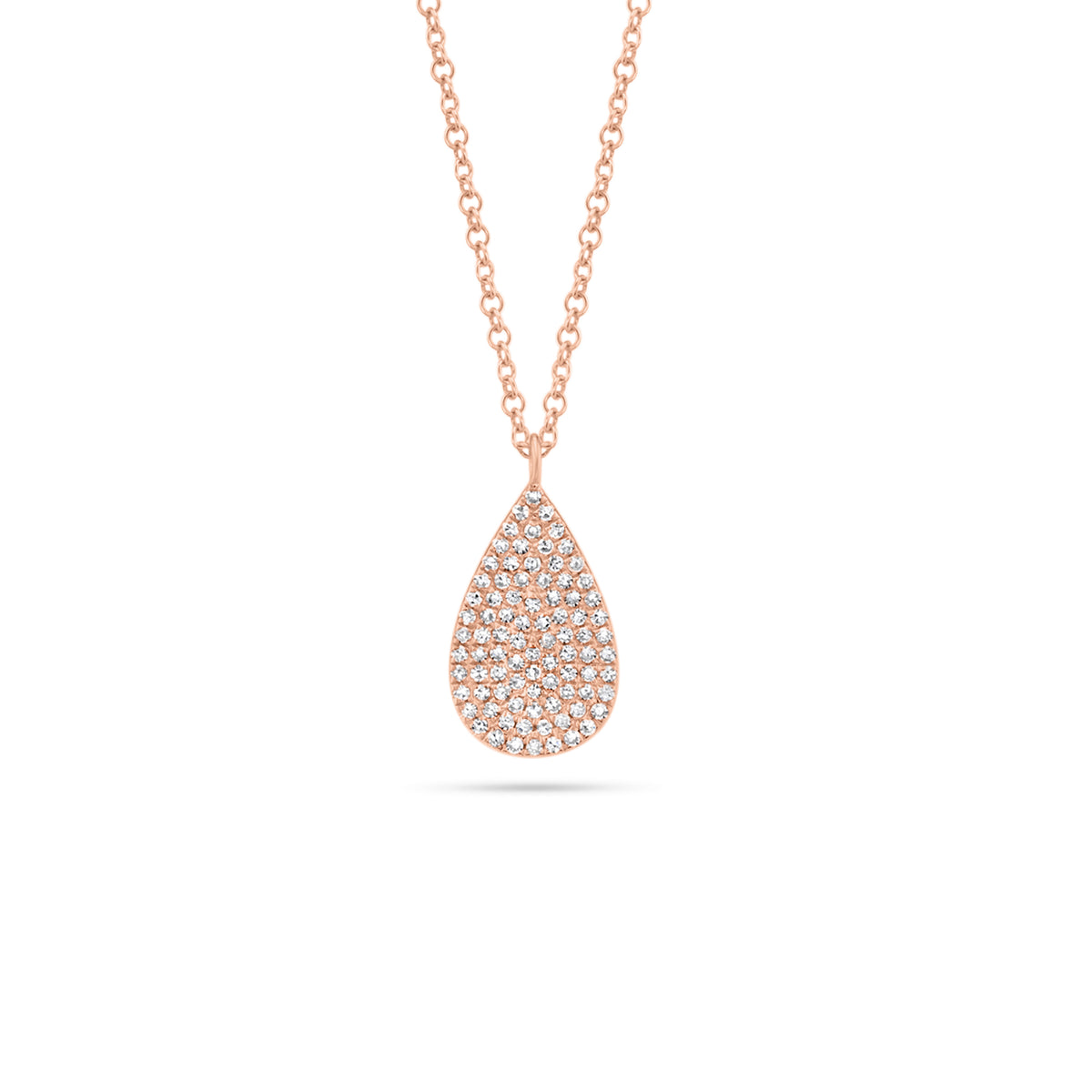 Pave Diamond Teardrop Pendant - 14K rose gold - 0.19 cts round diamonds