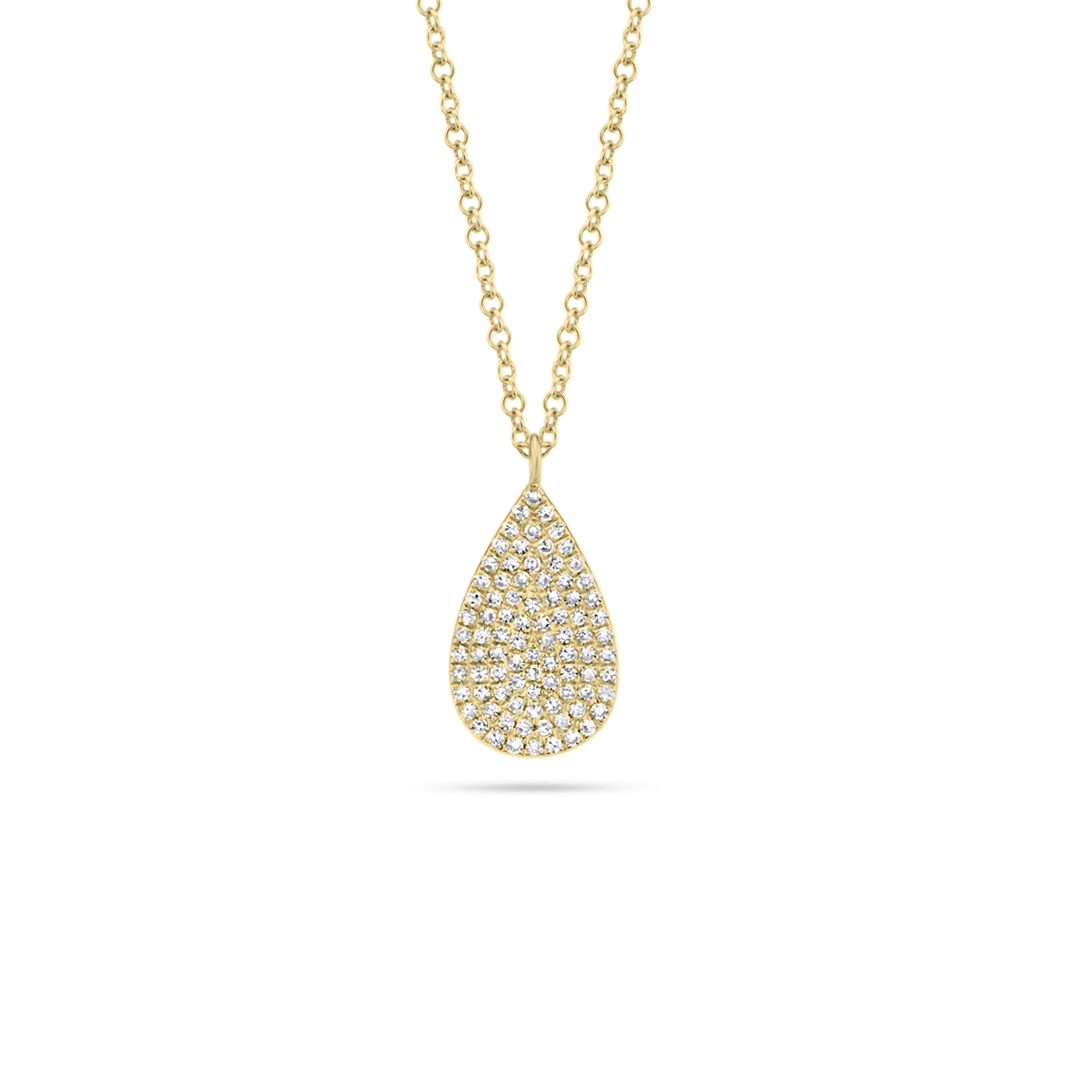 Pave Diamond Teardrop Pendant - 14K yellow gold - 0.19 cts round diamonds