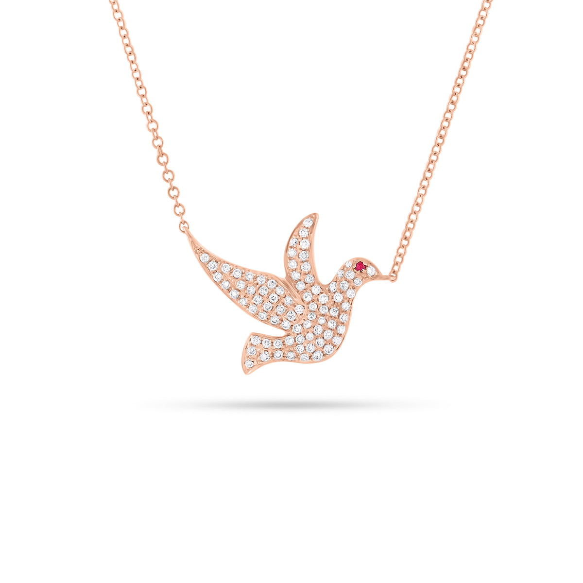 Diamond & Ruby Dove Pendant - 14K rose gold - 0.27 cts round diamonds - 0.01 ct ruby