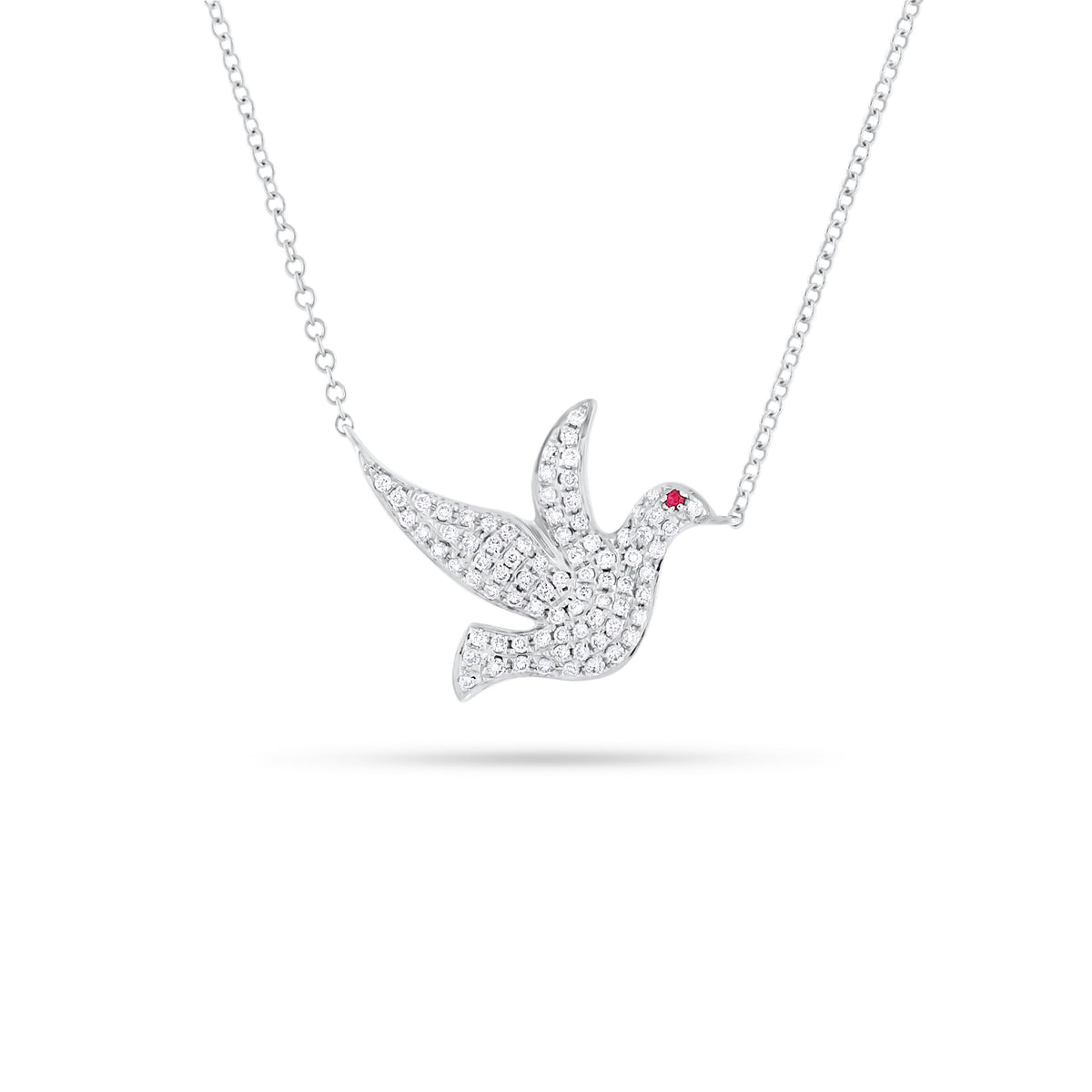 Diamond & Ruby Dove Pendant - 14K white gold - 0.27 cts round diamonds - 0.01 ct ruby