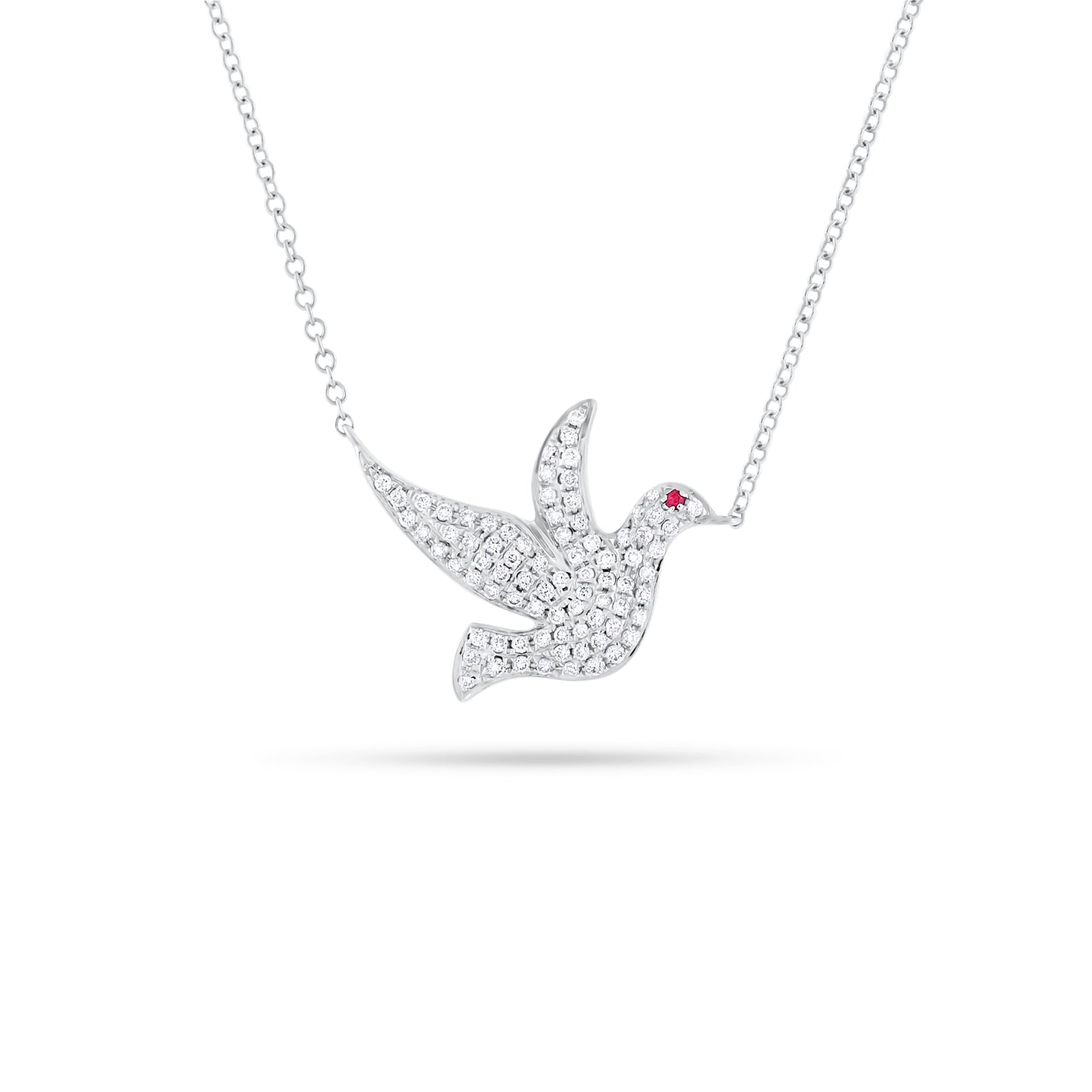 Diamond & Ruby Dove Pendant - 14K white gold - 0.27 cts round diamonds - 0.01 ct ruby