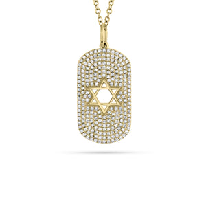 Diamond Star of David Dog Tag Necklace  - 14K gold  - 0.49 cts round diamonds
