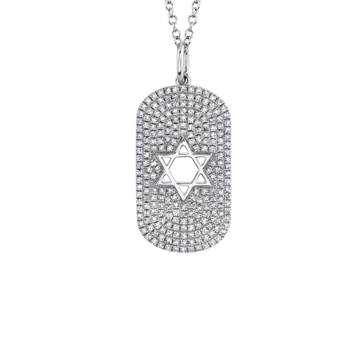 Diamond Star of David Dog Tag Necklace  - 14K gold  - 0.49 cts round diamonds