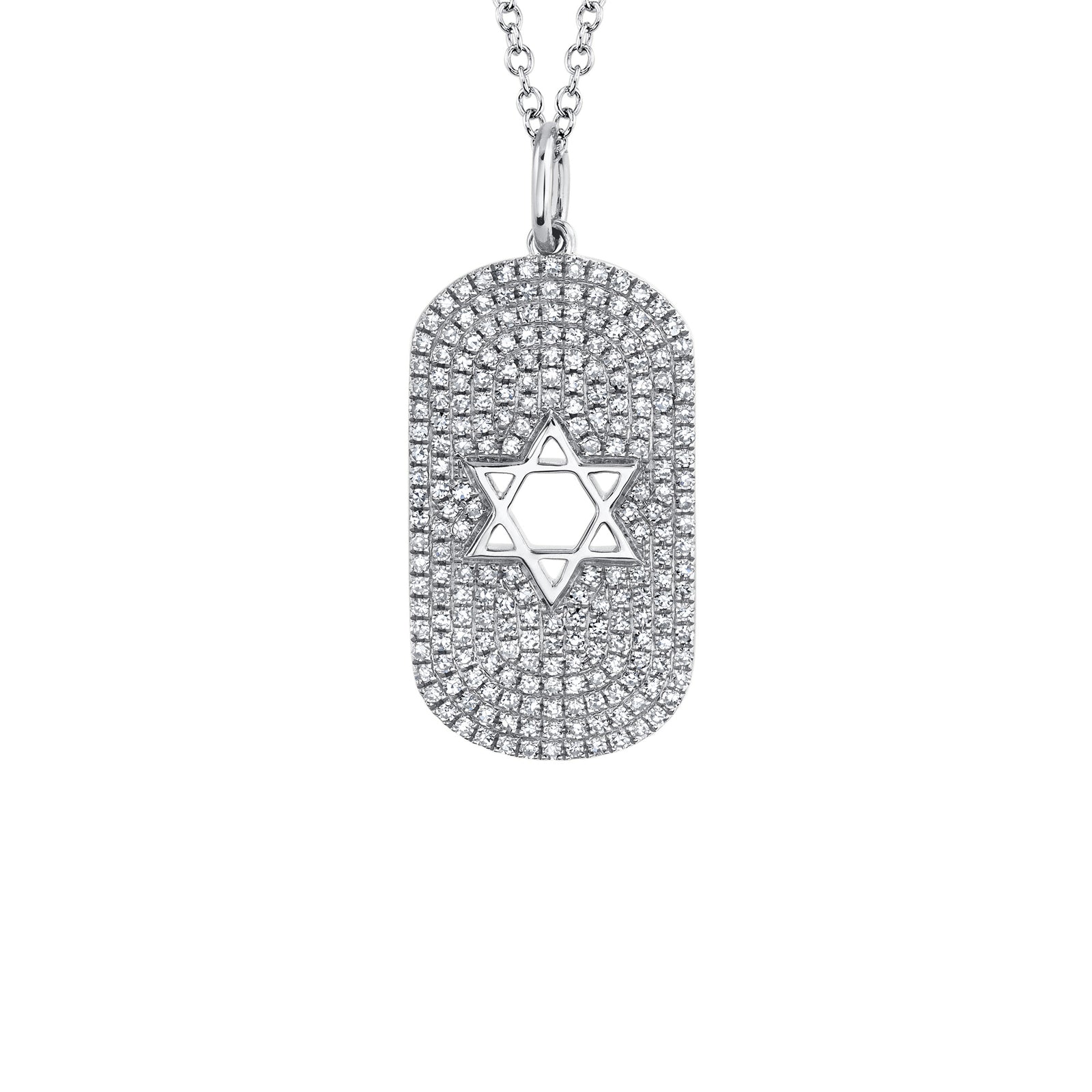 Diamond Star of David Dog Tag Necklace  - 14K gold  - 0.49 cts round diamonds