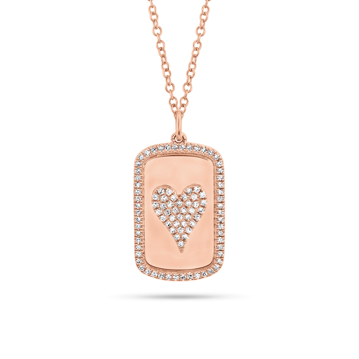 Pave Diamond Heart Dog Tag Necklace  - 14K gold - 93 round diamonds totaling 0.20 carats