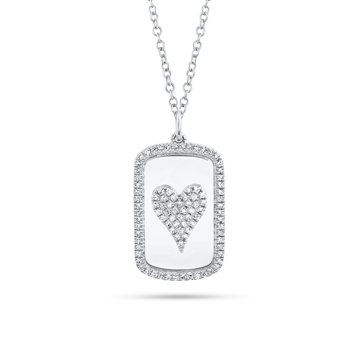 Pave Diamond Heart Dog Tag Necklace  - 14K gold - 93 round diamonds totaling 0.20 carats