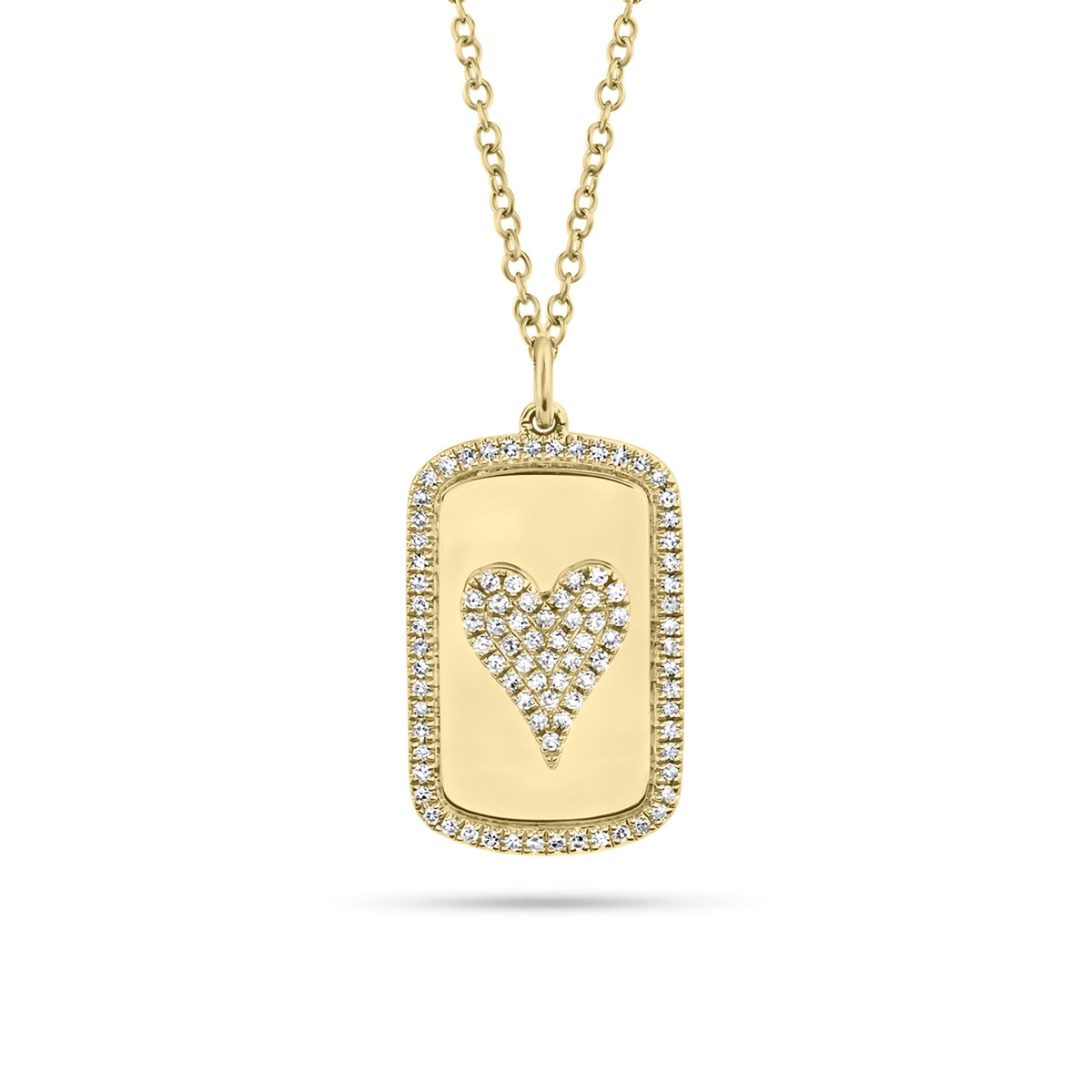 Pave Diamond Heart Dog Tag Necklace  - 14K gold - 93 round diamonds totaling 0.20 carats