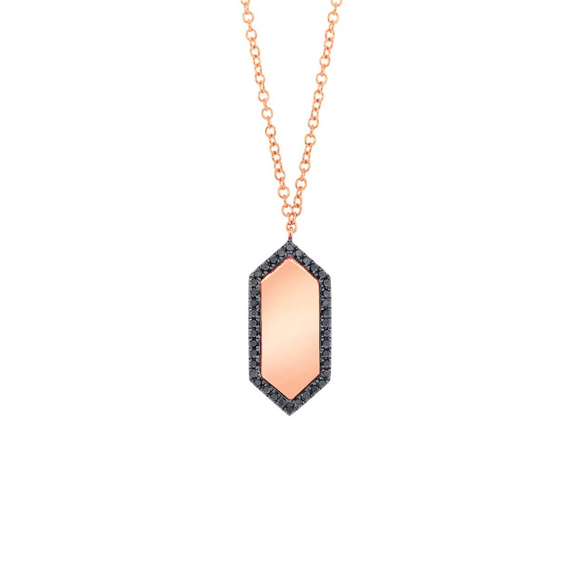 Black Diamond Hexagon Pendant - 14K rose gold - 0.09 cts round diamonds