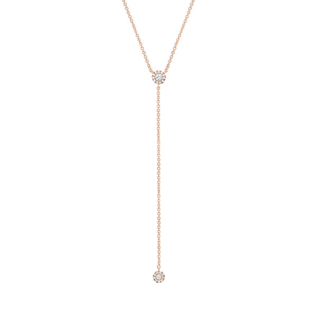 Halo Diamond Lariat Necklace  - 14K gold  - 0.12 cts round diamonds
