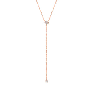 Halo Diamond Lariat Necklace  - 14K gold  - 0.12 cts round diamonds