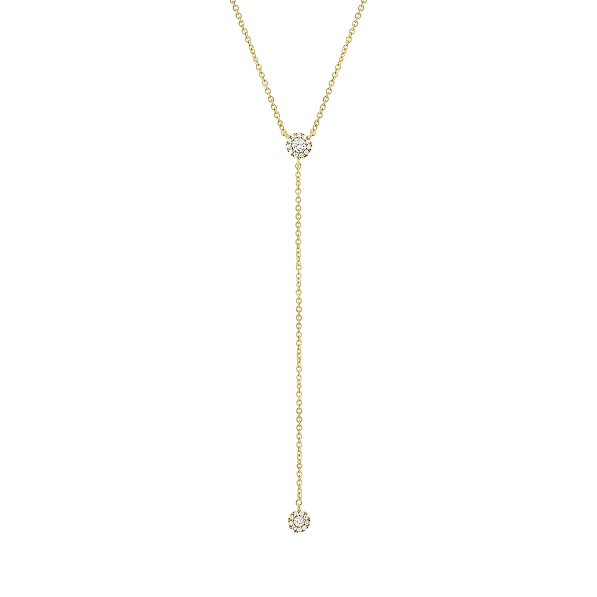 Halo Diamond Lariat Necklace  - 14K gold  - 0.12 cts round diamonds