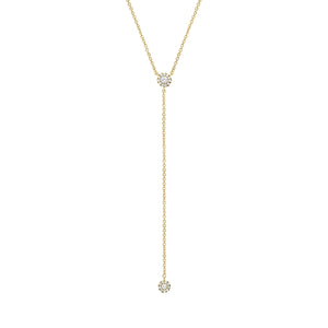 Halo Diamond Lariat Necklace  - 14K gold  - 0.12 cts round diamonds